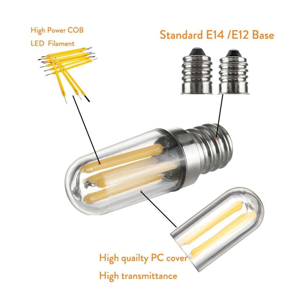 QUINTON Lampu Kulkas Hemat Energi Pelindung Mata Bohlam Pijar E14 /E12 Untuk Kulkas Lampu Hangat /Putih Filament Bulb