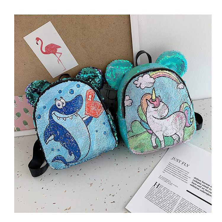 DODORY DDR1400 Tas Ransel Anak Sequin Glitter Karakter Unicorn Telinga Beruang