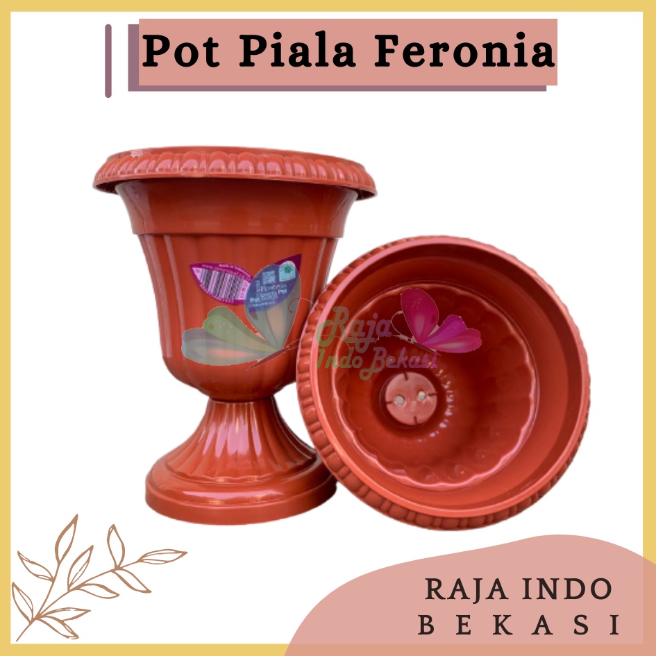 Pot Piala Green Leaf Feronia 6152 Merah Bata Terracota Merah Coklat Pot Piala Tinggi Putih Plastik hitam pendek 50 - Pot bunga tanaman piala feronia putih 18cm - PIALA MINI 6152