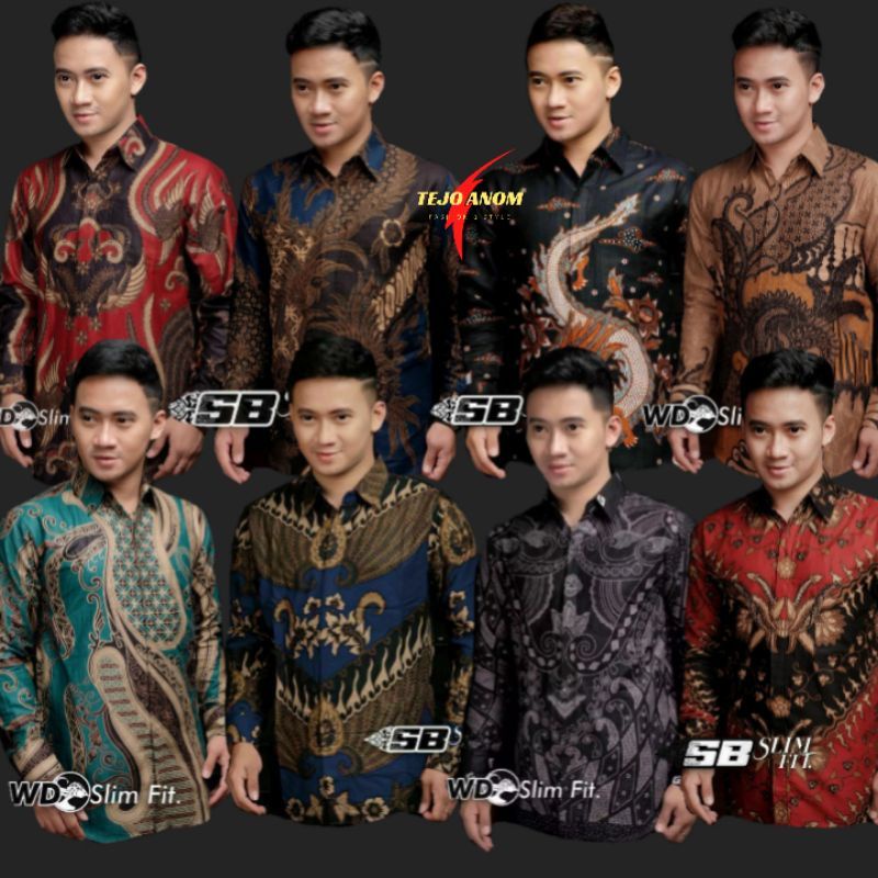 0Baju Batik Pria Slimfit Big Size M L XL XXL Atasan Kemeja Batik Lengan Panjang Original