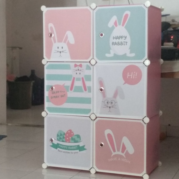 lemari Portable Rangka Besi motif kartun 6 pintu Lemari Murah Surabaya