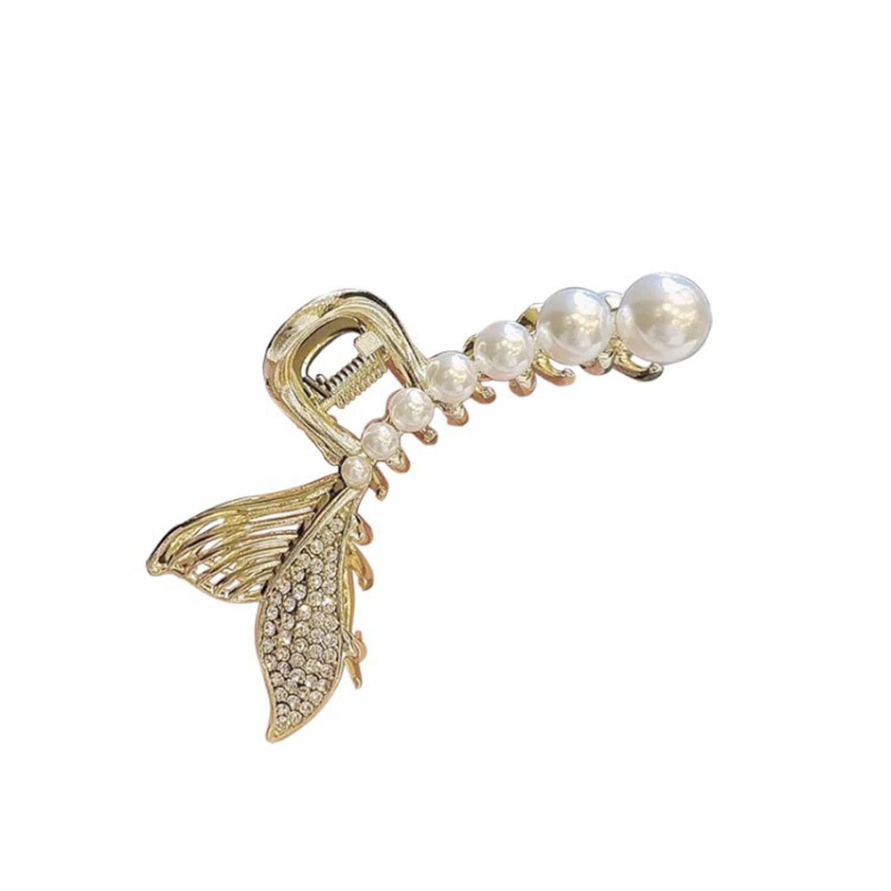 aaoottuuoo5.id Cod   Women Elegant Retro Fishtail Design Pearl Hairpin Hair Clip Clamp Large Shark Clip Accessories