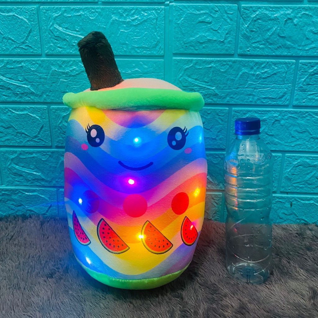 Boneka Boba Milk Tea LED Sublim Tinggi 30cm Diameter 20cm Berlabel SNI