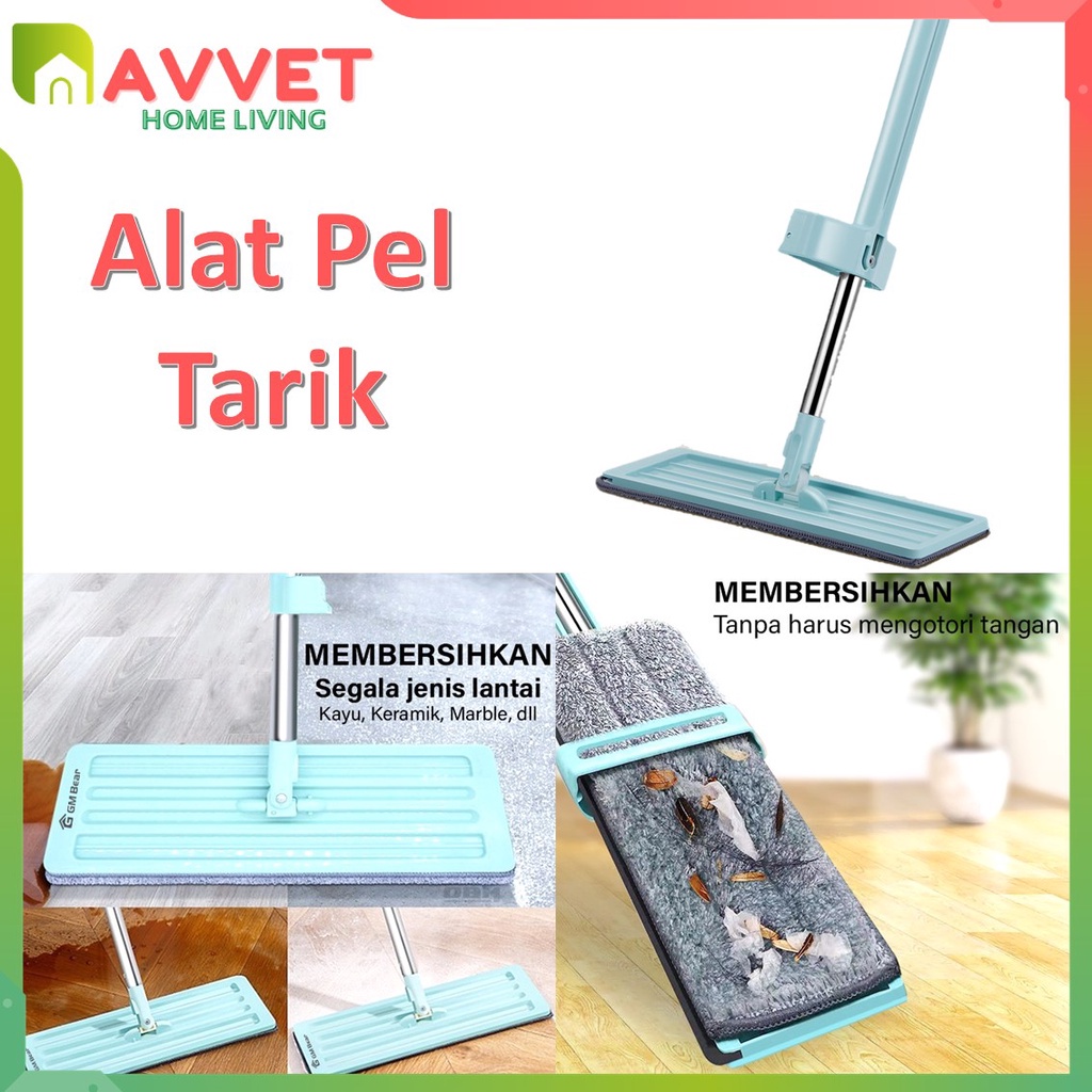 AVVET Alat Pel Lantai Tarik Ultra Mop Cleanze Pembersih Lantai Flat Mop Magic Putar 360 Derajat Free Kain