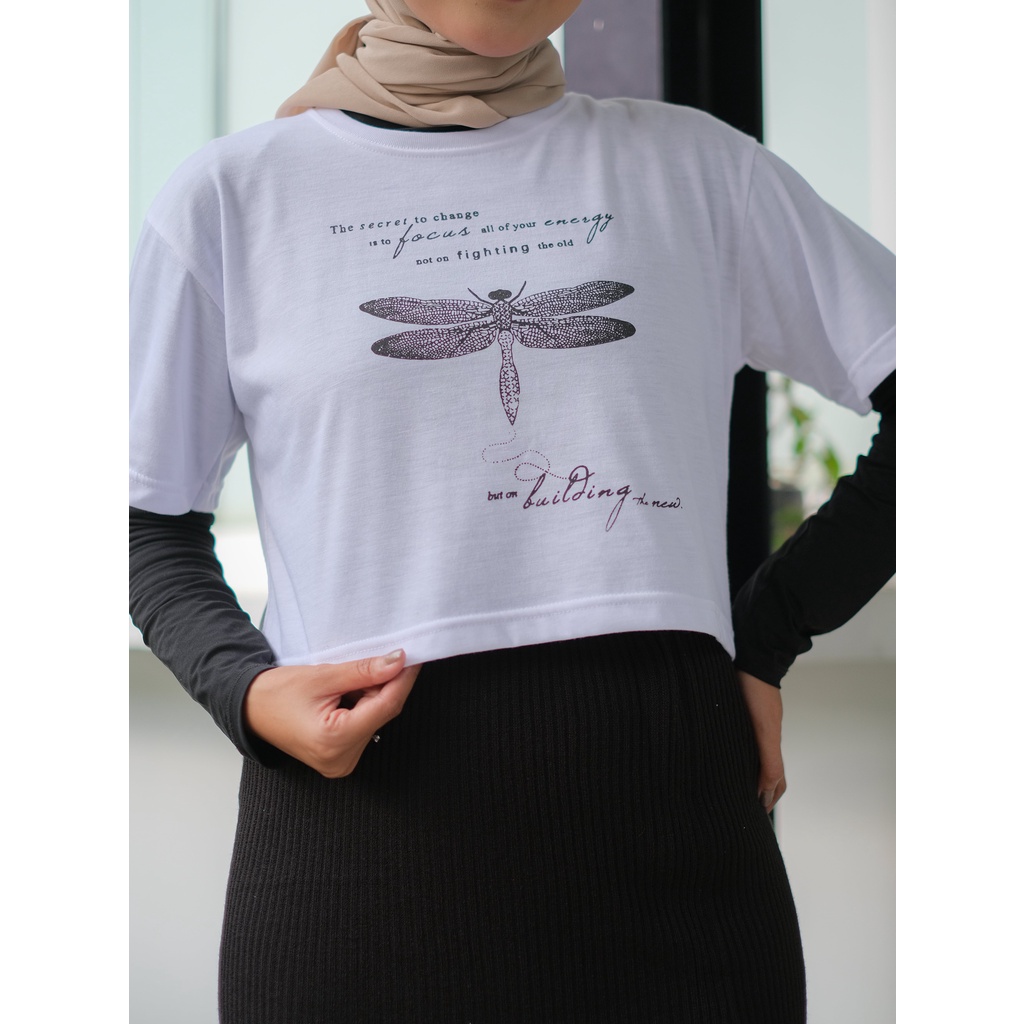 CUCI GUDANG Baju Atasan Wanita Terbaru Kaos Crop Top Wanita COTTON DRAGONFLY