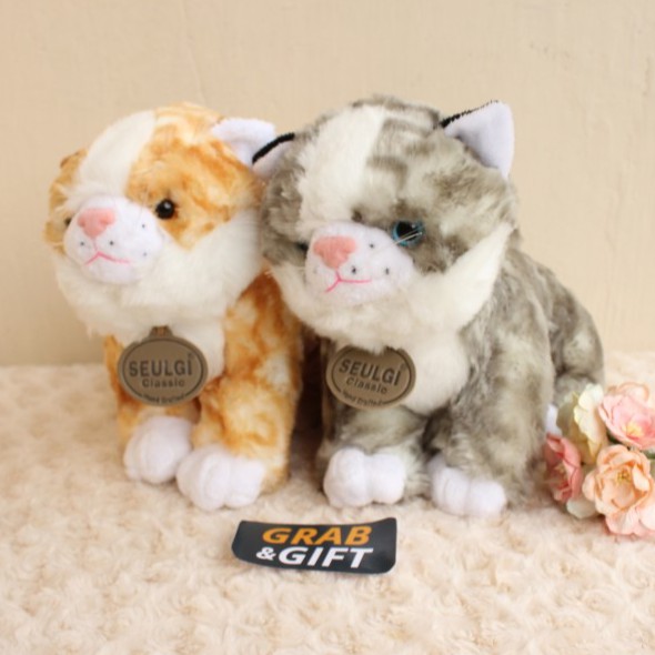 Boneka Kucing Sit Miomi Cat Gold / Coklat dan Grey / Abu