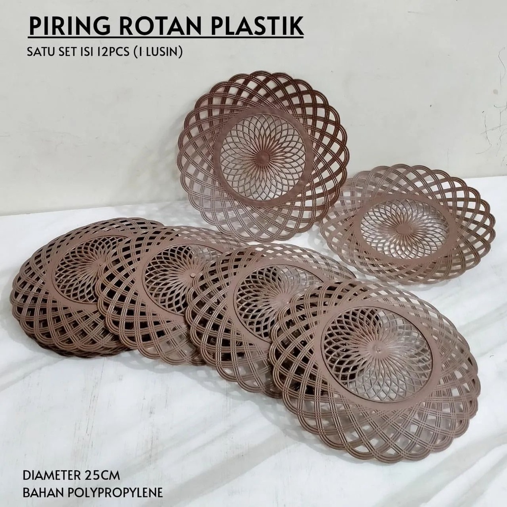 1 Lusin Piring Rotan Plastik Anyam/Piring Rotan Plastik