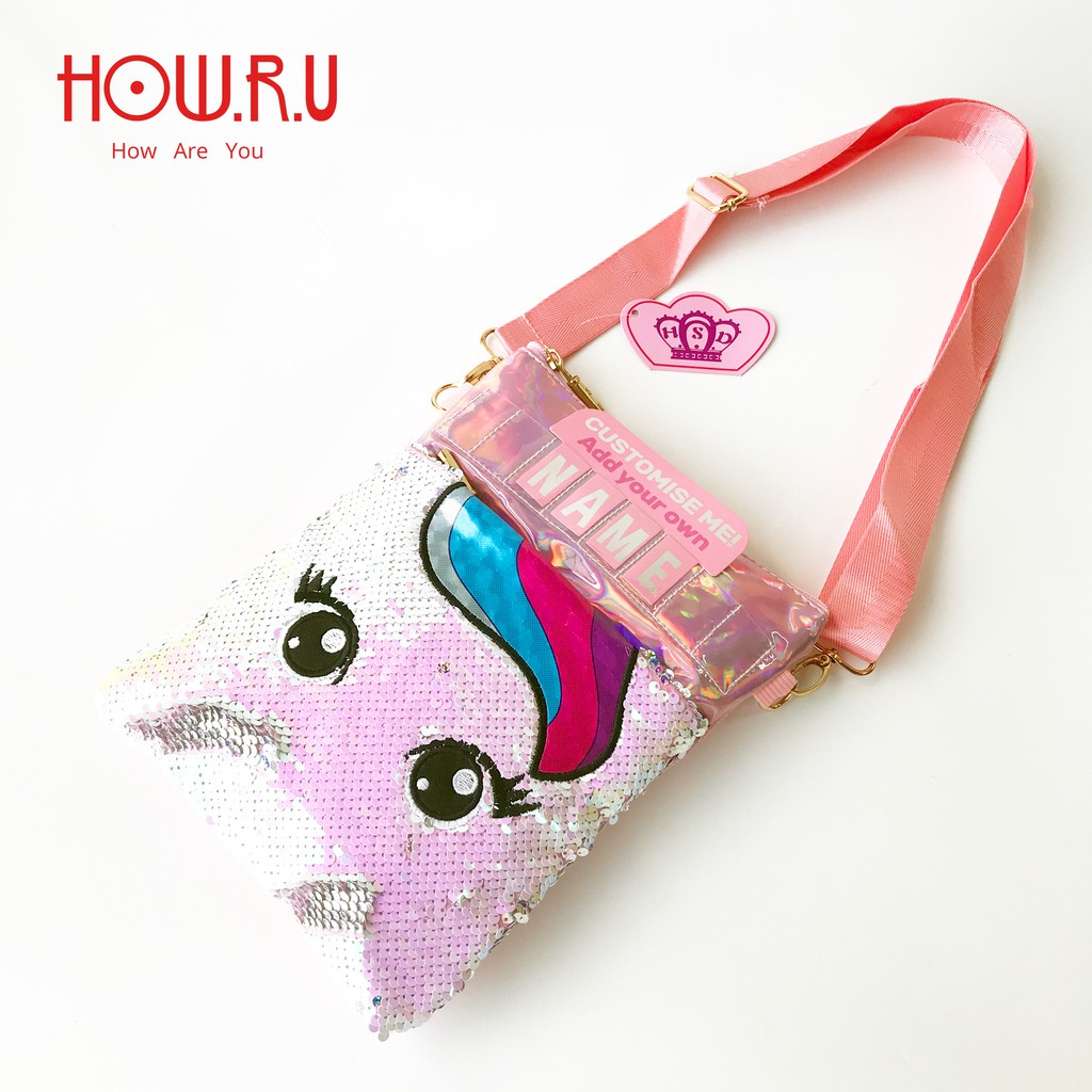 HOW.R.U | Tas Selempang Anak Unicorn Full Sequin Bisa Kasih Nama 20188