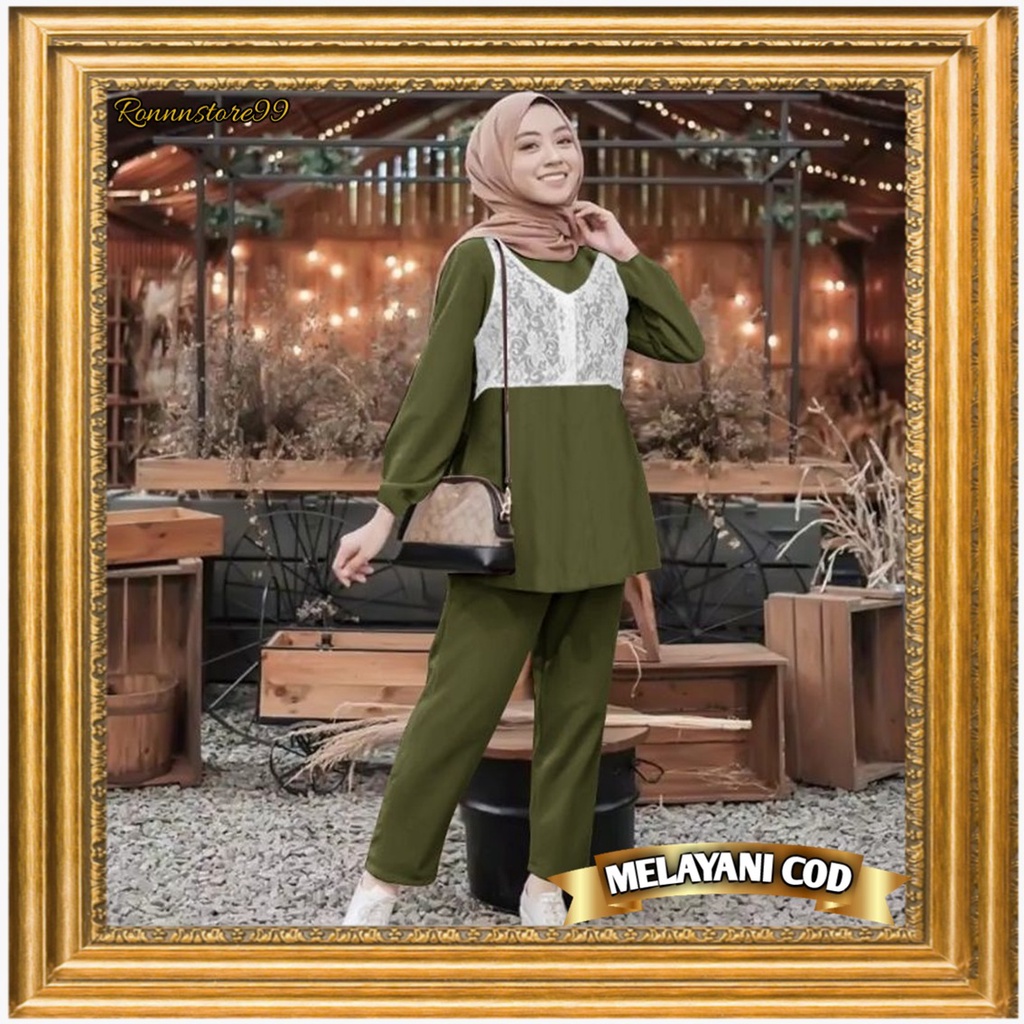 Setelan Cewek Dewasa Kekinian St Felisia Set Wanita Kekinian Bahan Scuba Secret Kombi Brukat Ld 102c