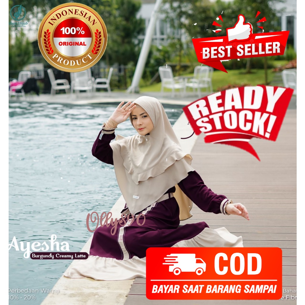 AYESHA GAMIS BY ALWA HIJAB | Gamis Set Khimar | BURGUNDY CREAMY LATTE | Gamis remaja terbaru 2021
