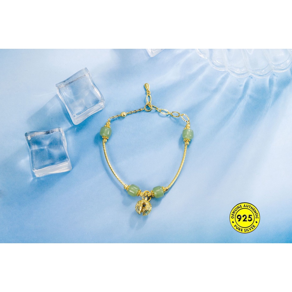 Gelang Tangan Silver S925 Anti Air Hias Batu Giok Hetian Gaya Istana Untuk Wanita