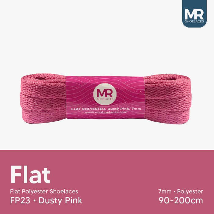 MR Shoelaces FP23 Dusty Pink Tali Sepatu Pipih Flat 7mm 90cm 100cm 120cm 130cm 150cm 180cm 200cm