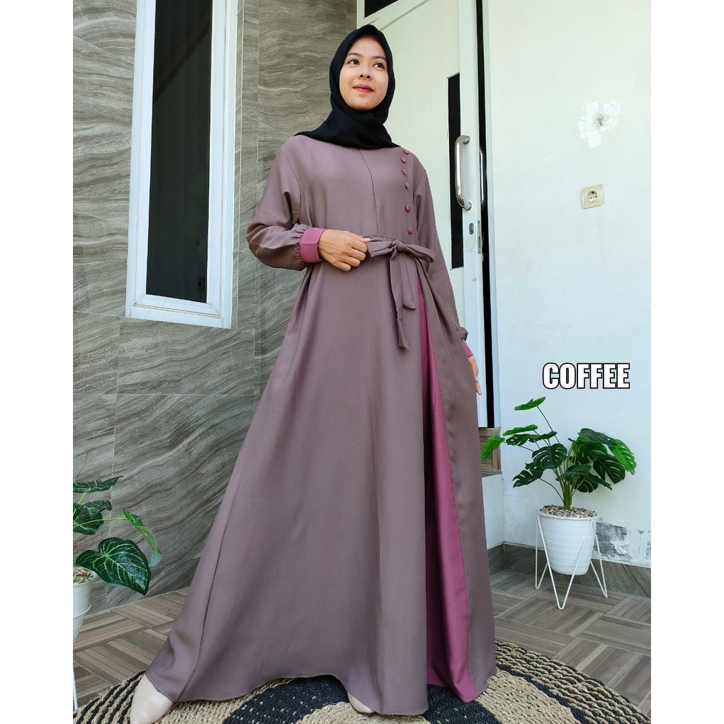 Gamis Syanaz Ity Crepe / Gamis Ity Crepe Kancing / Gamis Ity Crepe Kombinasi Premium