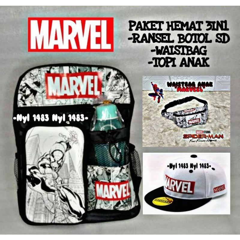 Paket 3in1 tas ransel anak sekolah SD / FREE tas waistbag dan topi anak