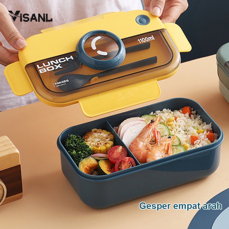 Lunch Box Bento / Kotak Makan / Jerami Kotak Bekal Bersekat / Anti Bocor + Sendok Dan Sumpit memiliki