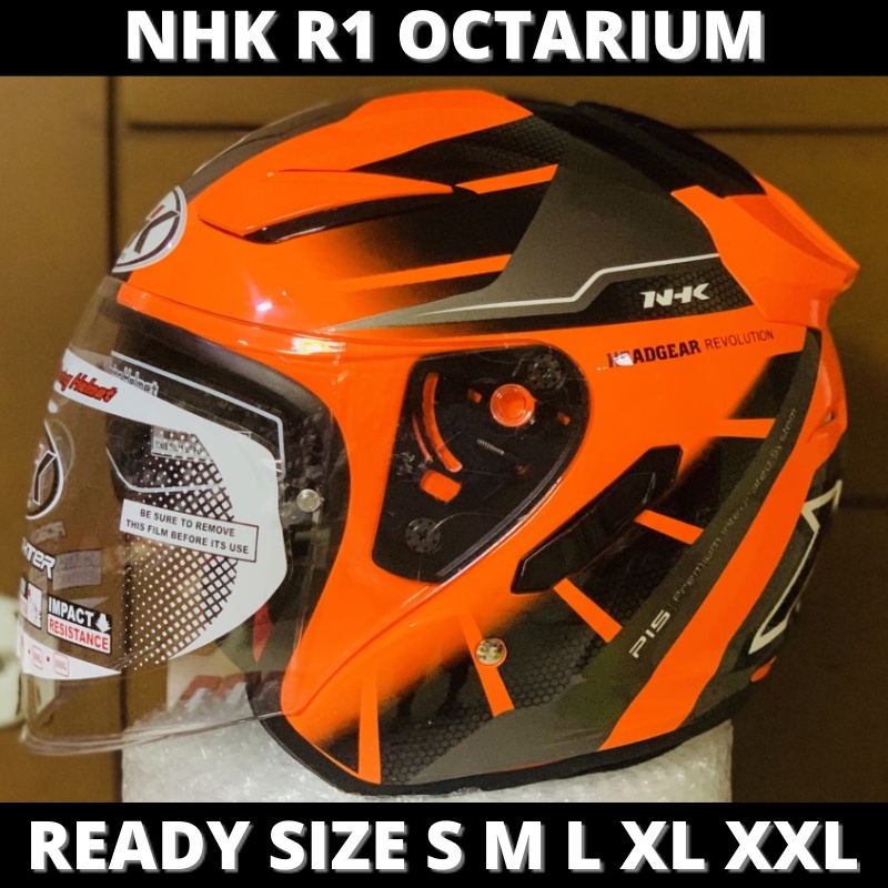 Helm NHK R1 Octarium Orange Fluo Silver Double Visor Half Face