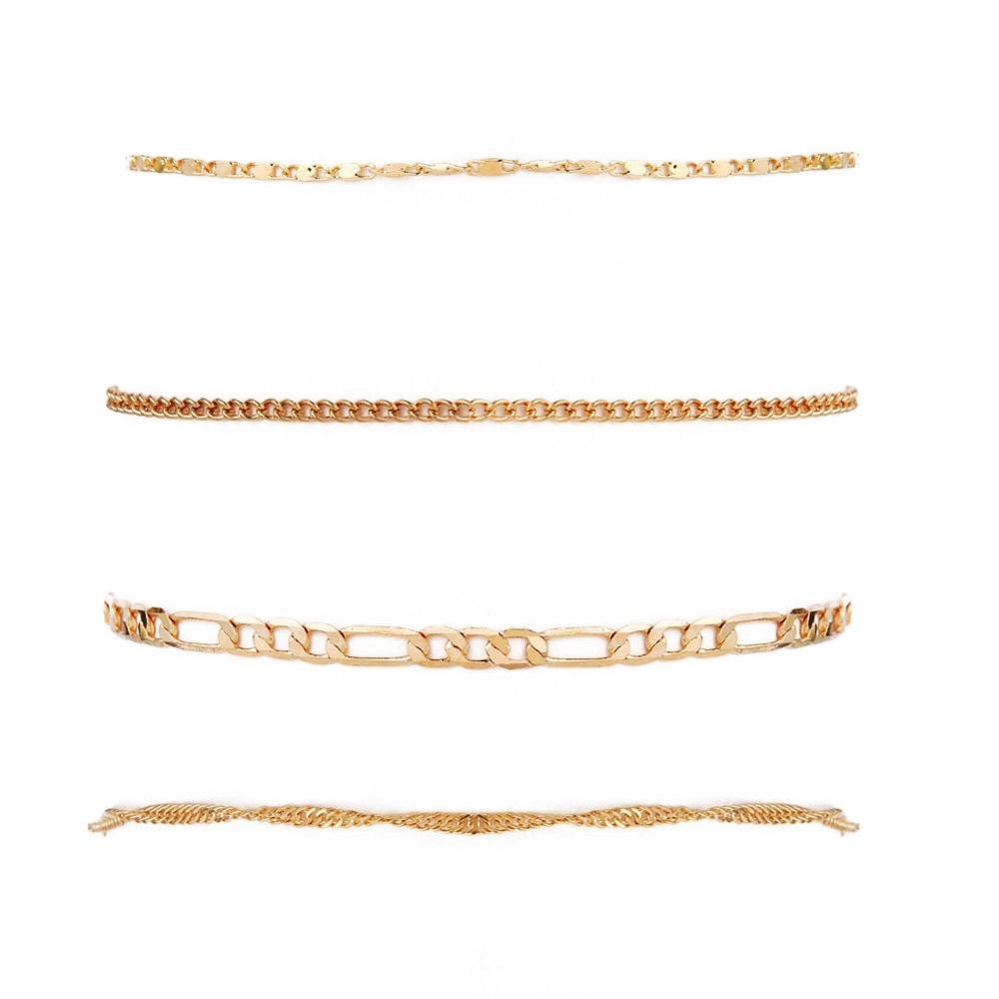 Timekey 4PCS / Set Gelang Kaki Rantai Alloy Multisusun Gaya Retro Untuk Wanita A5K9