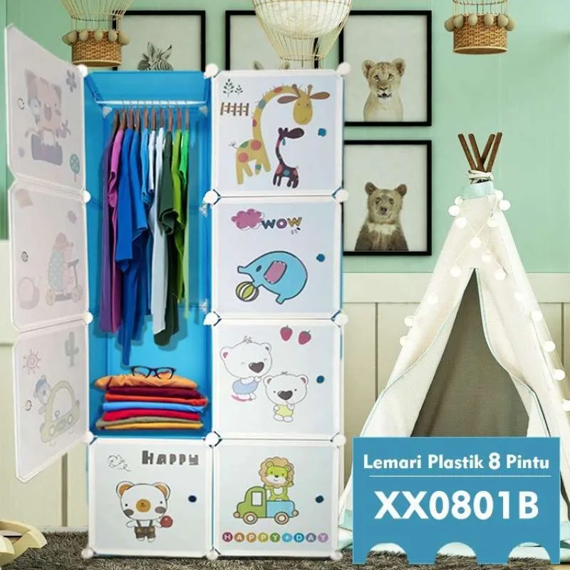 PROMO Lemari Pakaian 8 pintu Lemari PORTABLE Lemari Serbaguna Tempat Penyimpanan Baju -TERMURAH