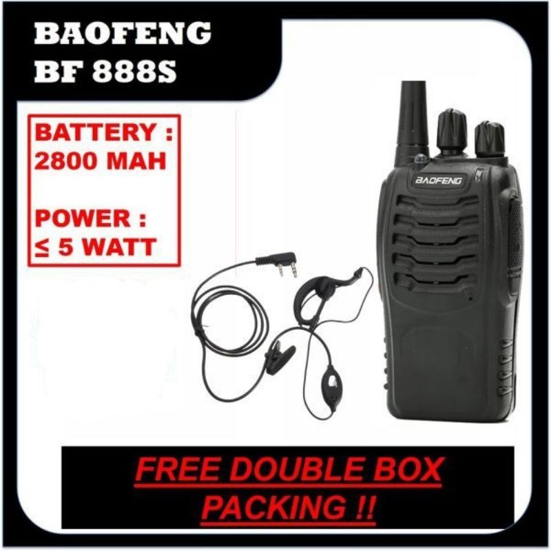 HT Baofeng 888S + Earset Single Brand UHF Handy Talkie Frekuensi BF-888S