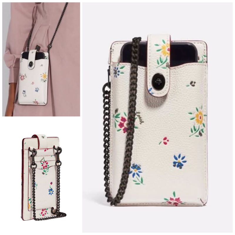 Coach 809 Wildflower Print Turnlock Chain Phone Crossbody Chalk