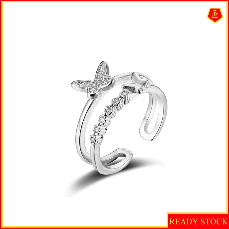 [Ready Stock]Female Silver Butterfly Ring Korean Style Simple Fashion