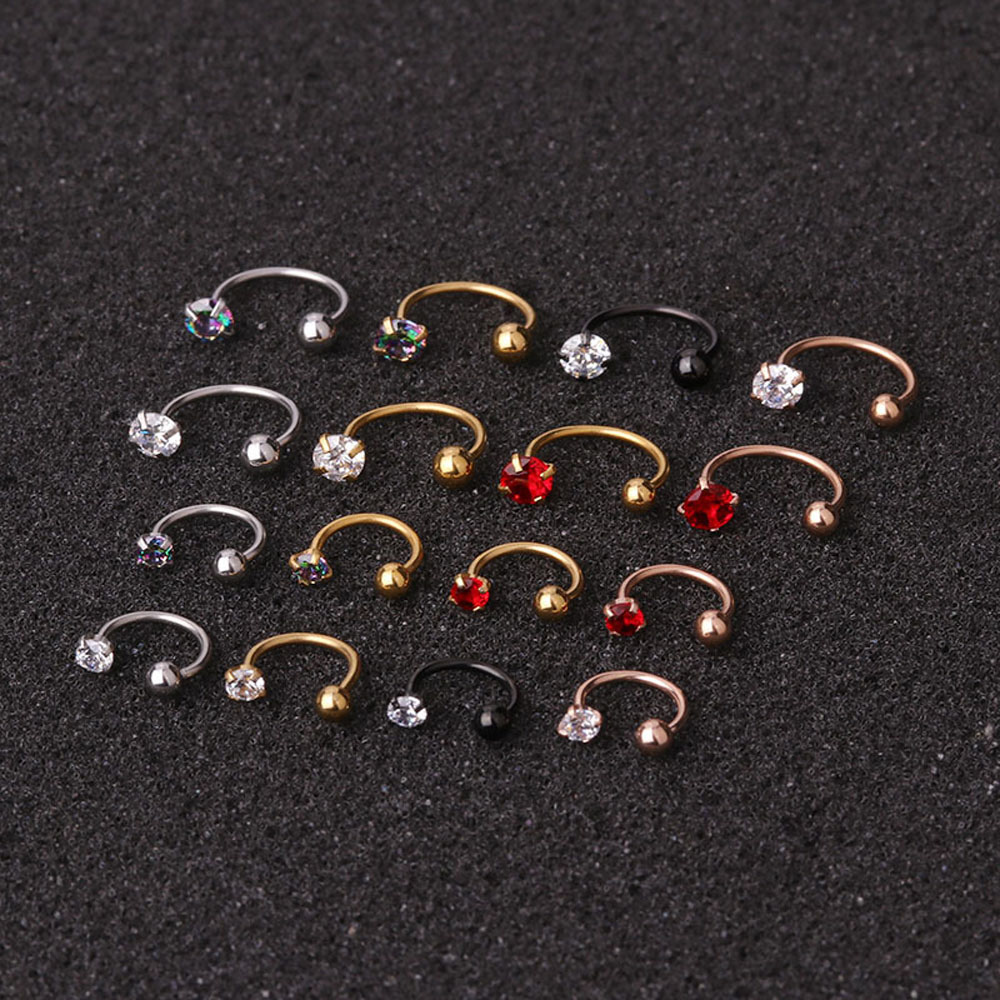 MXBEAUTY Jewelry Nose Ring Cubic Ear Piercing Hoop Zirconia Stainless Steel Tragus Helix 6mm/8mm C Shape Cartilage Ring