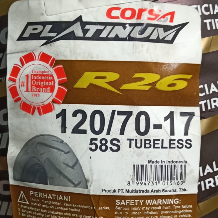 120/70-17 R 26, Ban Motor Tubeless Merk Corsa