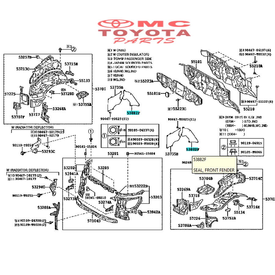 Seal Fender Apron / Pelindung Cipratan Depan Bawah Innova 53885-0K010