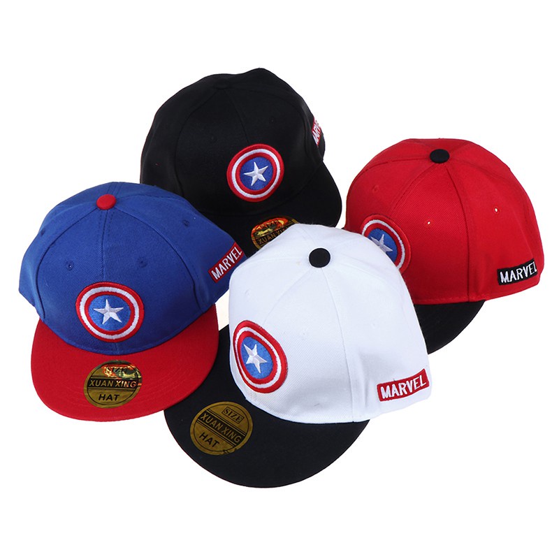 Topi Baseball Motif Bordir Marvel Captain America Bahan Katun Gaya Kasual Untuk Anak-Anak