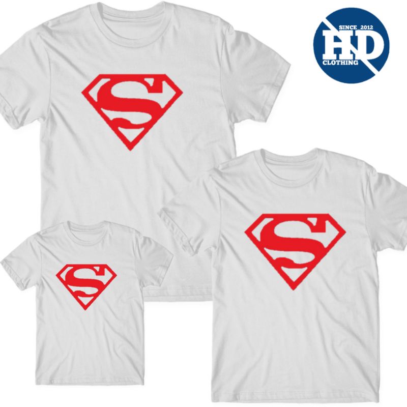 Kaos anak dan keluarga motif superman bahan cotton combed 30s