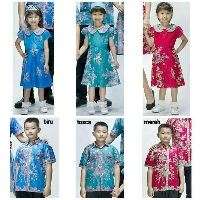 BAmelatiwarna Baju batik  anak  kemeja cowok  dan dress  cewek 