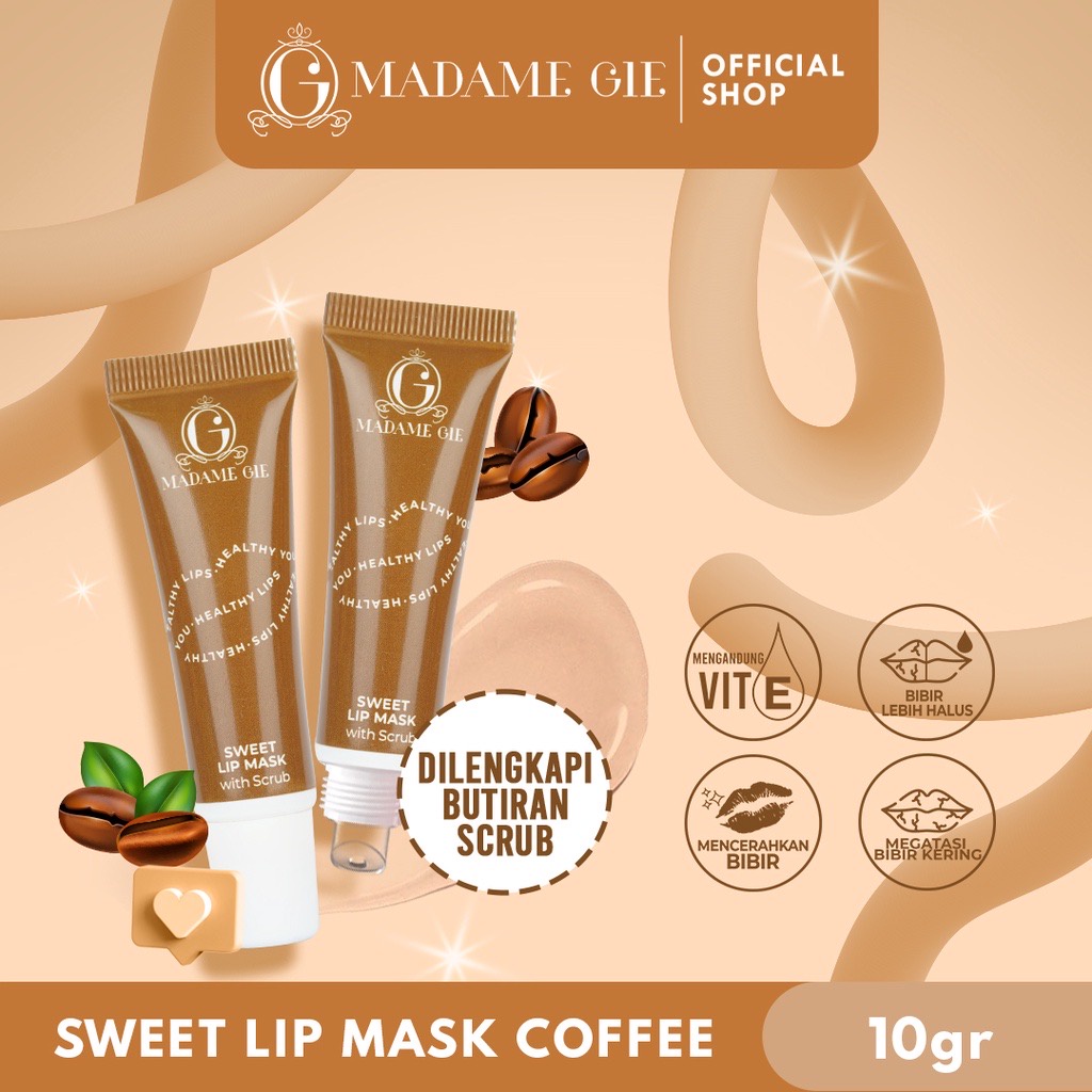 MADAME GIE Sweet Lip Mask Coffee Indonesia / With Scrub 10g / Lip Scrub Vitamin E Lip Balm Moisturizer Serum Pencerah Bibir / Hidrasi Nutrisi Lembut Halus Lembab / Skincare Lip Care Lipstick Lipstik Masker / Treatment Perawatan Series / Matcha Watermelon