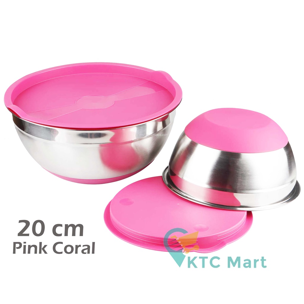 Mixing Bowl 20 cm Warna Anti Slip/ Mangkok Baskom Adonan Stainless