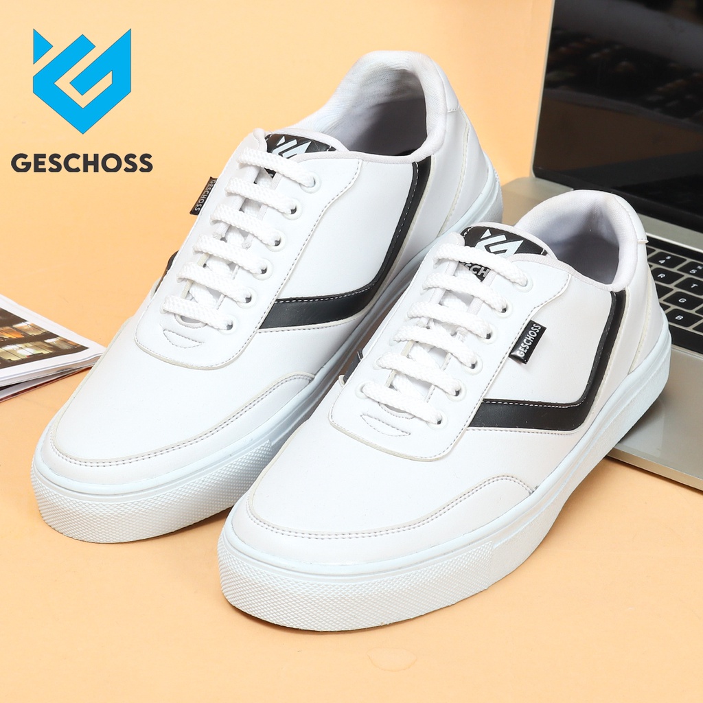 GESCHOSS KLASIK [Gs 7807] Sepatu Sneakers Pria  Putih Kasual Sepatu Fashion Lokal Pria Sekolah Kuliah Kerja Santai