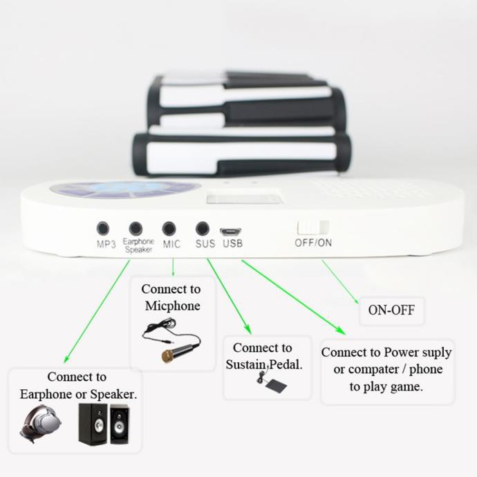 Piano Lipat Digital Elektik 61 Keys Portable Hand Roll Up Piano