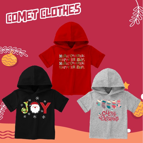 Kaos Hoodie Anak Natal MerrySocks Christmas  Usia 2-8 Tahun Bahan Katun - Comet Clothes