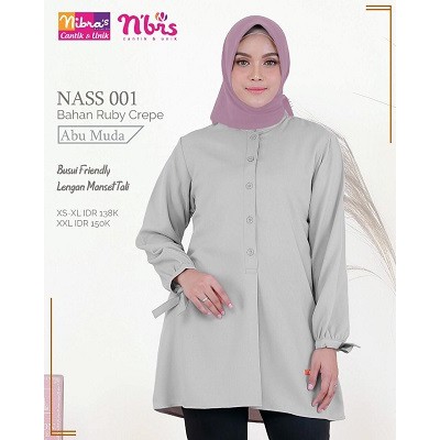 NIBRAS NASS 01 BAHAN RUBY CREPE ATASAN WANITA POLOS BLOUSE MUSLIMAH MODERN TRENDY FASHIONABLE