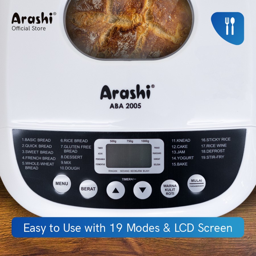 Arashi Bread Maker ABA-2005 Mesin Pembuat Roti Fungsi All in 1 (Memanggang, Mencampur, Menguleni, Fermentasi)