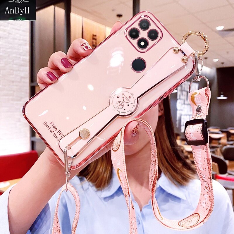 Casing Soft Case OPPO A15 A35 A15S Hias Berlian Imitasi Dengan Tali lanyard