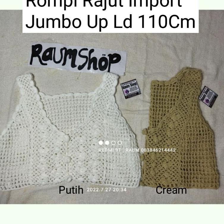 Barang Pilihan.. Rompi VEST Rajut Wanita JUMBO Terbaru LD 110cm KOREA LACE Putih Tulang Polos Kancin