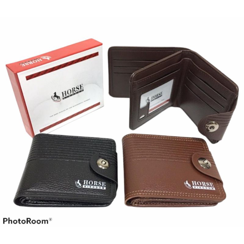 Dompet Pria Kancing Horse M-12 BESAR || Dompet Lipat Kartu Kancing Magnit