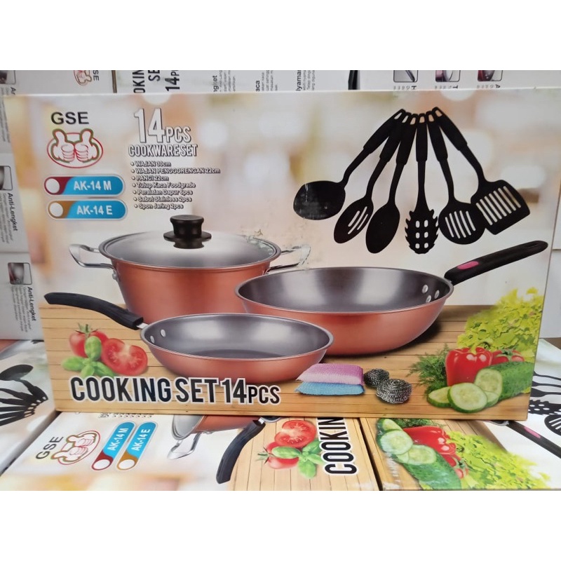 COOKWARE 13PCS ALAT MASAK 13 PIECES PAKET WAJAN SPATULA KOMPLIT WARNA-1