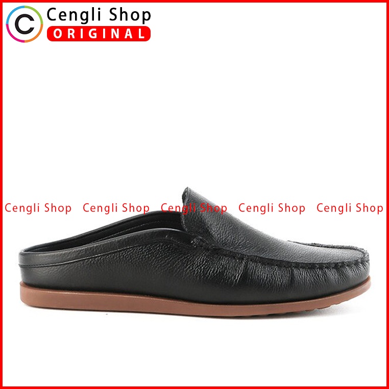 SEPATU SANDAL KULIT ANDRE VALENTINO PRIA ORIGINAL CASUAL HITAM AVM01