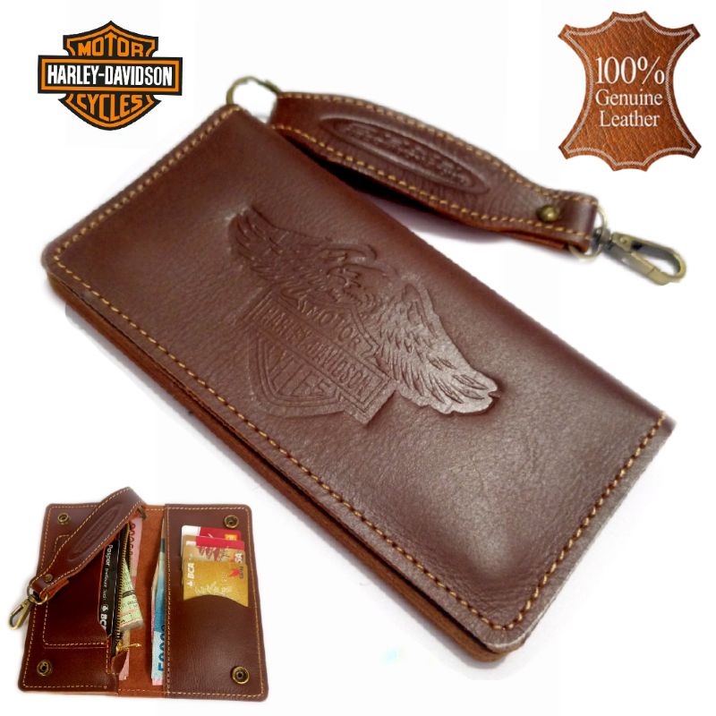 dompet panjang pria kulit asli 100% full harley davidson brown02