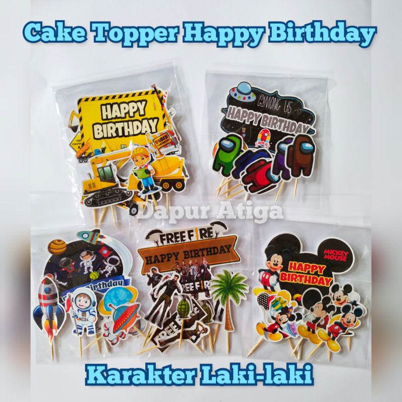 CAKE TOPPER HAPPY BIRTHDAY / HIASAN KUE ULANG TAHUN KARAKTER TEMA ANAK LAKI-LAKI