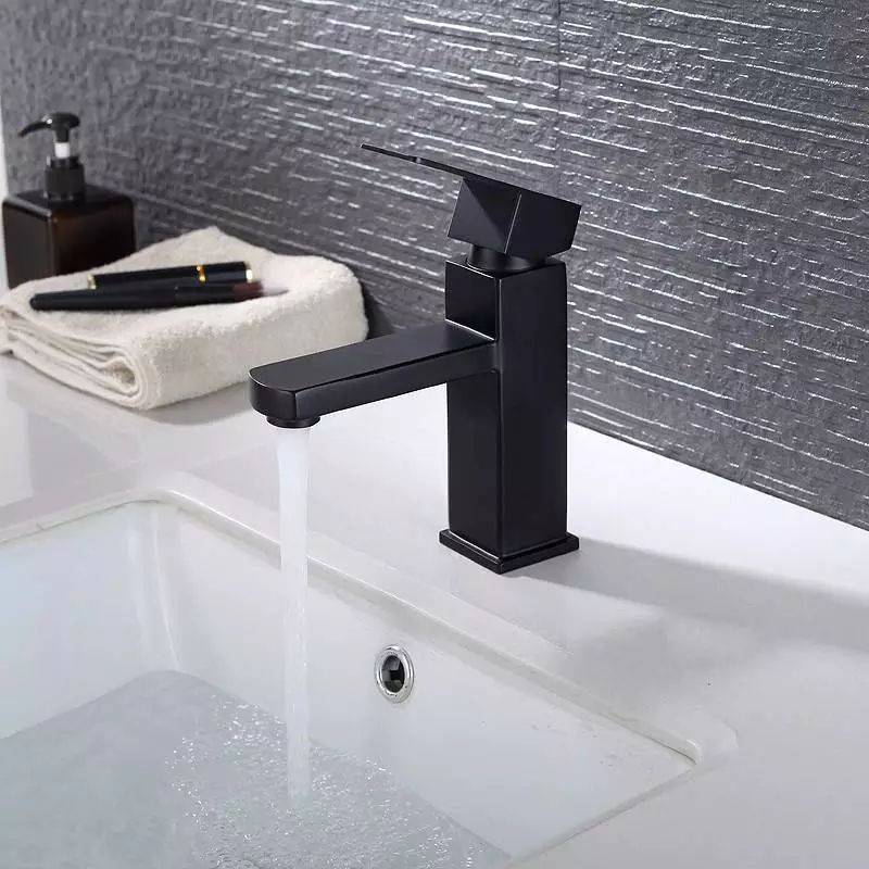 Kran wastafel kotak Black stainless sus 304 keran Lavatory minimalis Hitam pohon tinggi