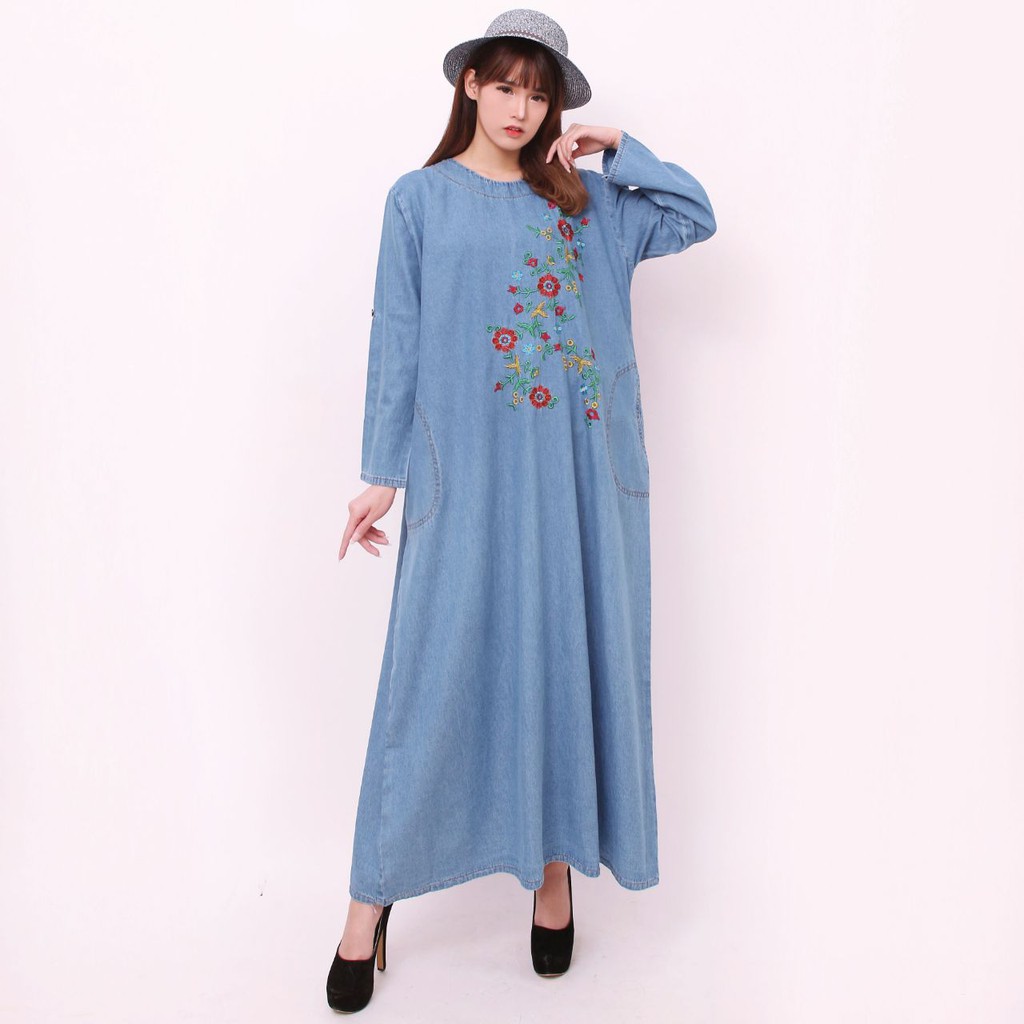 SB Collection Dress Maxi Yania Longdress Gamis Jeans Jumbo Wanita