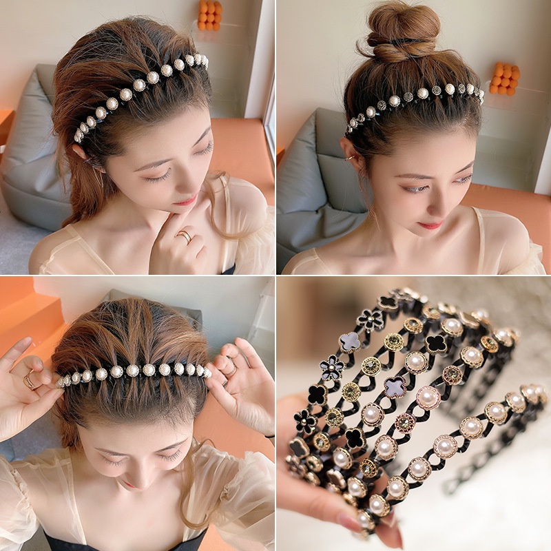 New Pearl Braided Hair accessories Hair Binding Face Washing Head Hoop Rhinestone Headdress Dish Hair Band