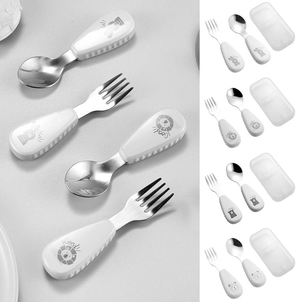 TOP Toddler Dinnerware Set With Storage Box Baby Feeding Stainless Steel Spoon Fork Set