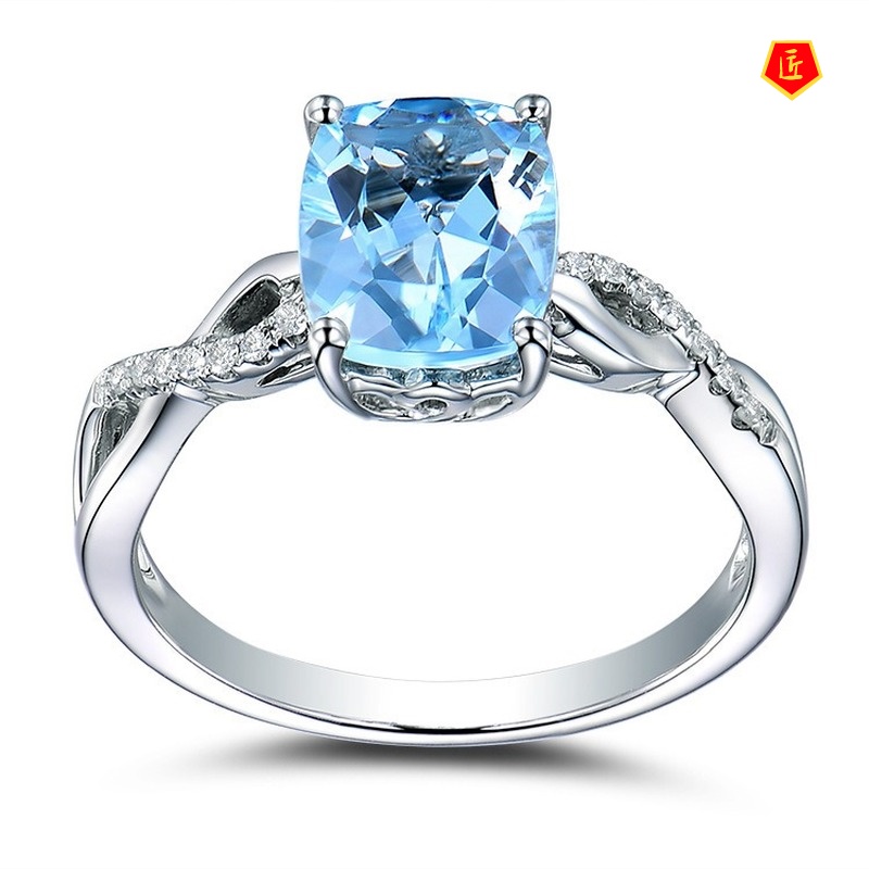 [Ready Stock]Fashion Personality Inlaid Topaz Sapphire Ring for Women